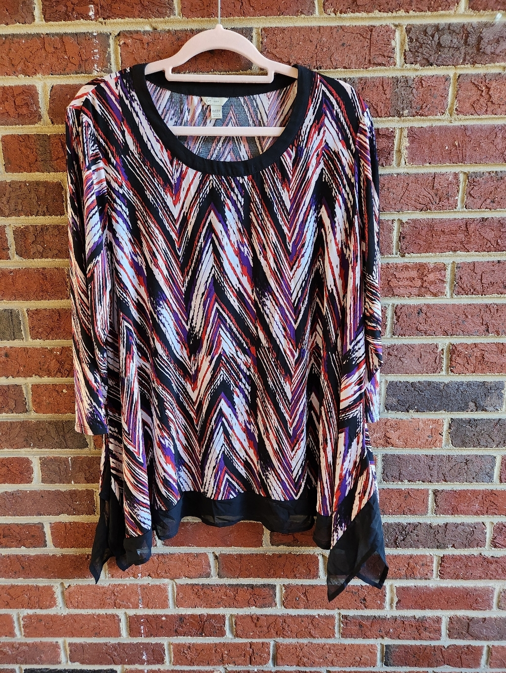 Cato Chevron-Print Tunic in Black, Purple, Cream and Red Career Piece